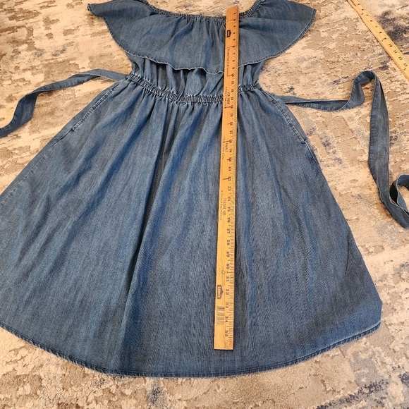 Lane Bryant On/Off Shoulder Blue Chambray Belted Dress Side Pockets Sz 14/16 1X - Picture 13 of 14